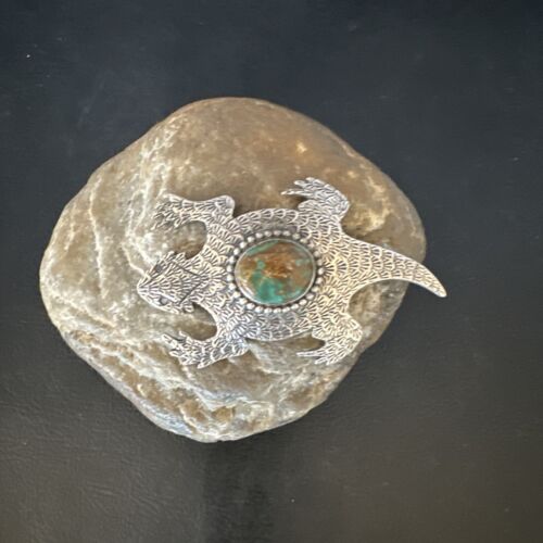 Navajo Royston Green Turquoise Horny Toad Pin | Handmade Stamped | Authentic Native American | LC 15496