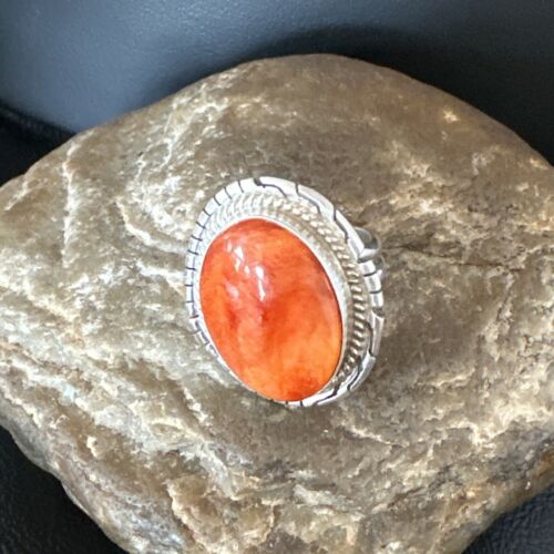Women's Orange Spiny Oyster Ring | Navajo Sterling Silver | Sz 6.5 | Native American Handmade | 16031