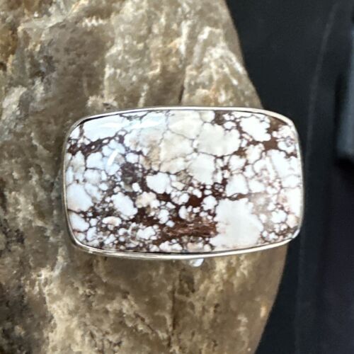 Women's Wild Horse Turquoise Ring | Navajo Sterling Silver | Sz 8 Adjustable | Authentic Native American Handmade | 15557