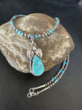 Navajo Pearls Kingman Turquoise Pendant Necklace | Sterling Silver | Authentic Native American Handmade | 14892