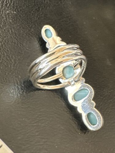 Navajo Blue Larimar Cluster Ring | Authentic Native American Sterling Silver | Multi-Stone | Sz 9.5 | 16160 - Masha USA