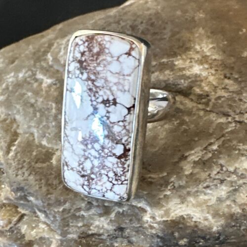 Navajo Wild Horse Turquoise Ring | Sterling Silver | Sz 7 Adjustable | Authentic Native American Handmade | 15543