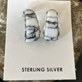 Navajo White Buffalo Turquoise Inlay Earrings | Sterling Silver | 0.5" | 16742