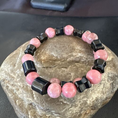 Navajo Pink Rhodochrosite Memory Wire Bracelet | Stainless Steel | Authentic Native American Handmade | 17624