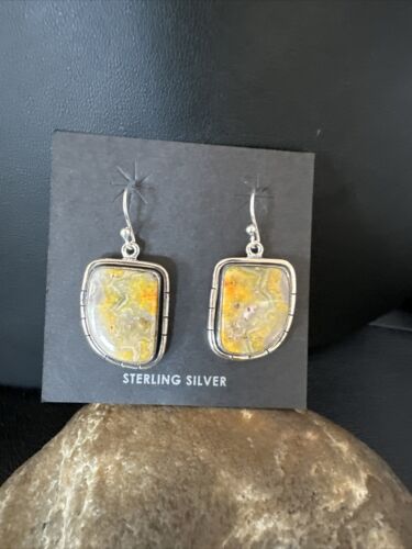 Navajo Bumblebee Jasper Earrings | Sterling Silver | Authentic Native American Handmade | 15835