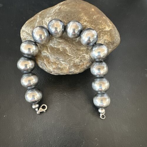 Navajo Pearl Round Beads Bracelet | 16mm | 8" | Sterling Silver | Authentic Native American Handmade | 17164