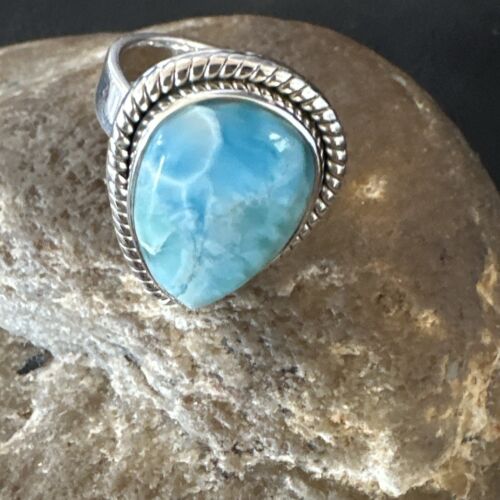 Navajo Blue Larimar Ring | Sterling Silver | Sz 7 | Authentic Native American Handmade | 17663