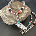 Navajo Turquoise Spiny Oyster Inlay Pendant Necklace | Sterling Silver | Authentic Native American Handmade | 13562
