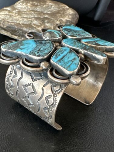 Navajo Butterfly Blue Turquoise Cuff Bracelet | Sterling Silver | Authentic Native American Handmade