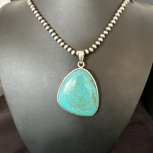 Men's Navajo Blue Spiderweb Turquoise Pendant Necklace | Sterling Silver | Native American Handmade | 16205