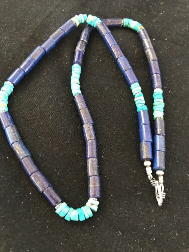 Navajo Lapis Turquoise Men's Necklace | Sterling Silver | 23" | Authentic Native American Handmade | 15017