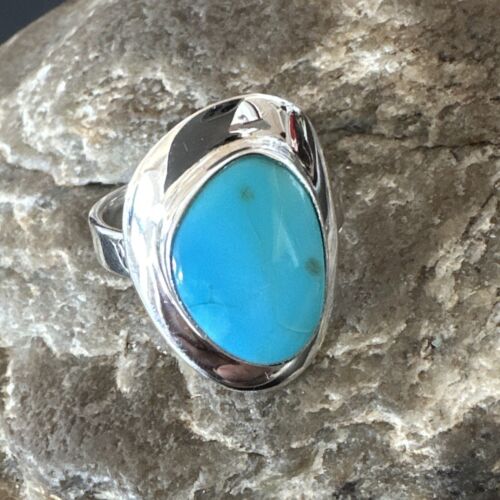 Navajo Blue Kingman Turquoise Ring | Sterling Silver | Sz 8 | Authentic Native American Handmade | 16591