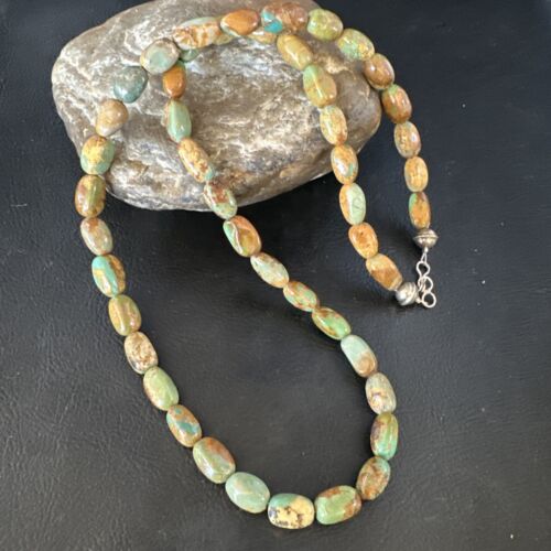 Navajo Green Royston Turquoise Bead Necklace | Sterling Silver Pearls | 22" | Authentic Native American Handmade | 15319