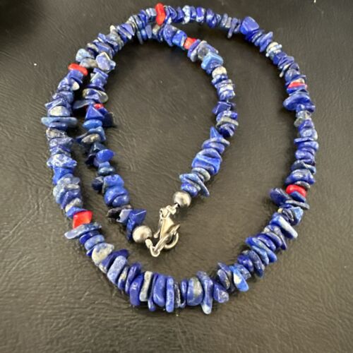 Navajo Lapis Lazuli Coral Necklace | Sterling Silver | 19" | Authentic Native American Handmade | 17606