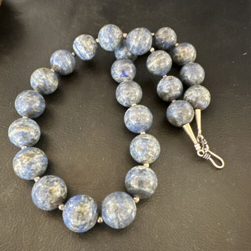 Navajo Denim Lapis Necklace | 14mm Pearls | Sterling Silver | Authentic Native American Handmade | 19" | 17549