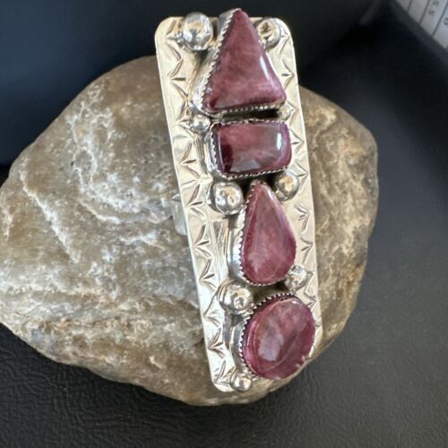Navajo Purple Spiny Oyster Multi-Stone Ring | Authentic Native American Sterling Silver | Multi-Stone | Sz 8 | 15051