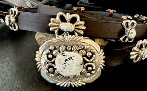 Navajo White Buffalo Turquoise Concho Belt | Sterling Silver | 50" Buckles | Authentic Native American Handmade | 15527