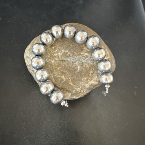 Navajo Pearl Round Beads Bracelet | 14mm | 7" | Sterling Silver | Authentic Native American Handmade | 17165