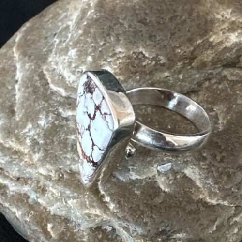 Men's and Women's Wild Horse Turquoise Ring | Navajo Sterling Silver | Sz 7 | Authentic Native American Handmade | 17355 - Masha USA