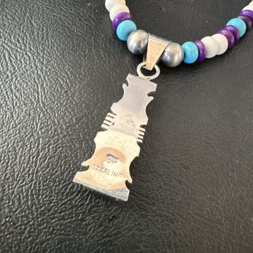 Navajo Opal Inlay Pendant with Turquoise and Sugilite | Sterling Silver Necklace | Authentic Native American Handmade | 16850