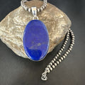 Navajo Blue Lapis Pendant with Pearls | Sterling Silver Necklace | 20" | Authentic Native American Handmade | 16910