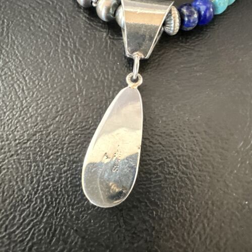 Navajo Blue Opal Turquoise Pendant Necklace | Sterling Silver | Authentic Native American Handmade | 16764