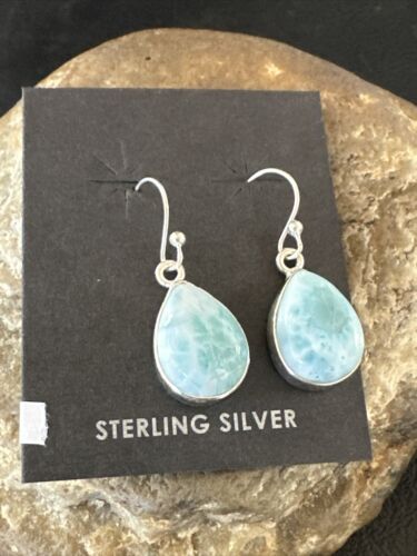 Navajo Blue Larimar Dangle Earrings | Sterling Silver | Authentic Native American Handmade | 17293