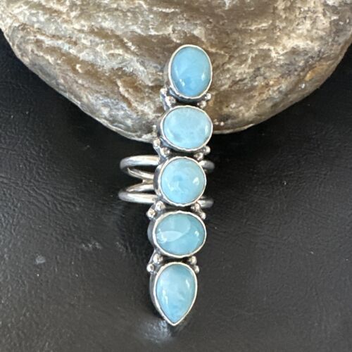 Navajo Blue Larimar Multi-Stone Ring | Authentic Native American Sterling Silver | Multi-Stone | Sz 8.5 | 15933