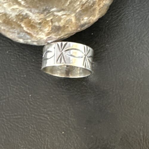 Men's Wide Band Navajo Stamped Ring | Sterling Silver | Sz 12 | Authentic Native American Handmade | 15126