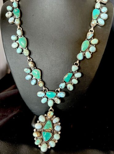 Navajo Blue Golden Hills Turquoise Lariat Necklace Pendant | 30" | Authentic Native American Handmade | 16188