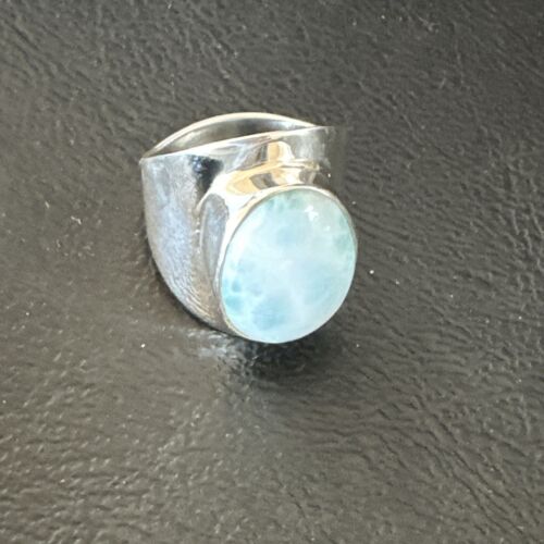 Navajo Blue Larimar Ring | Sterling Silver | Sz 7.5 | Authentic Native American Handmade | 17667