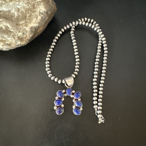 Navajo Horseshoe Naja Blue Lapis Pendant Necklace | Sterling Silver | Authentic Native American Handmade | 15752