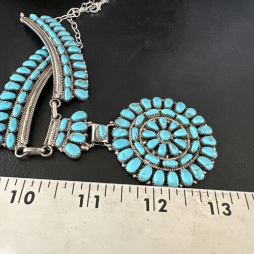 Navajo Blue Turquoise Choker Necklace | Sterling Silver | 17" | Authentic Native American Handmade | 15906