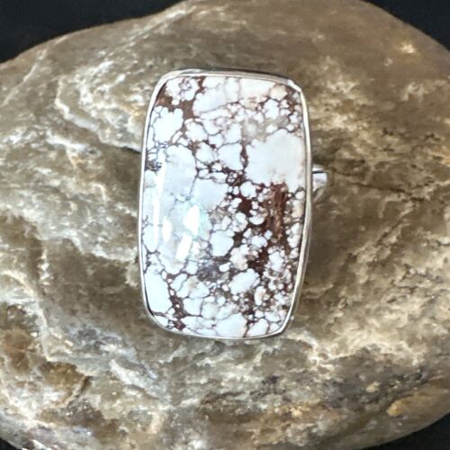 Women's Wild Horse Turquoise Ring | Navajo Sterling Silver | Sz 8 Adjustable | Authentic Native American Handmade | 15557