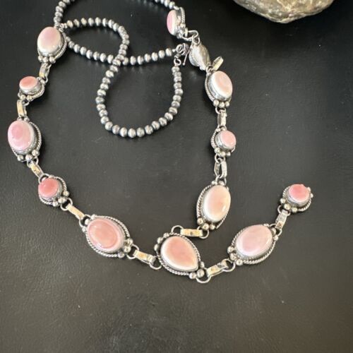 Navajo Pink Conch Lariat Necklace | Sterling Silver Pendant | 30" | Authentic Native American Handmade | 15869