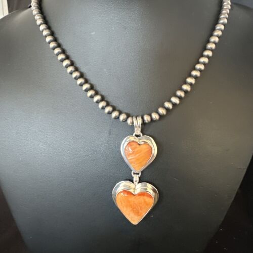 Navajo Spiny Oyster Heart Pendant Necklace | Sterling Silver | Authentic Native American Handmade | 15016