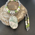Navajo Green Turquoise Jasper Pendant Necklace | Sterling Silver | Native American Handmade | 16924