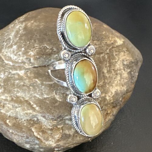 Navajo Green Royston Turquoise Multi-Stone Ring | Authentic Native American Sterling Silver | Sz 10 | 16720
