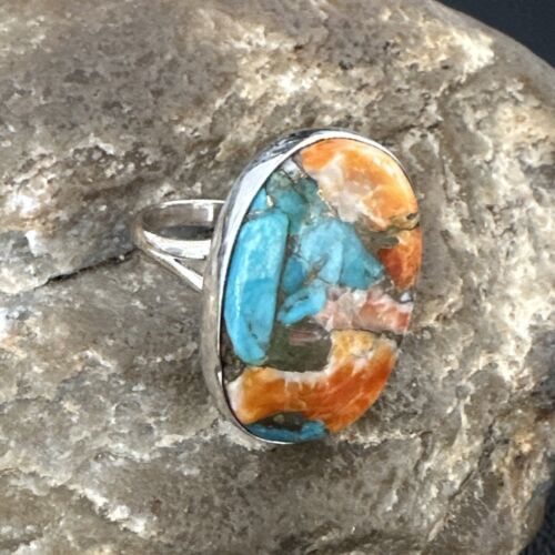 Navajo Turquoise Spiny Oyster Ring | Sterling Silver | Sz 8 | Authentic Native American Handmade | 16620