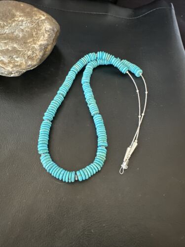 Men's Navajo Blue Turquoise Heishi Necklace | Sterling Silver | 24" | Authentic Native American Handmade | 16340 - Masha USA