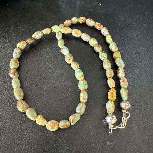 Navajo Green Royston Turquoise Bead Necklace | Sterling Silver Pearls | 18" | Authentic Native American | 15320 - Masha USA