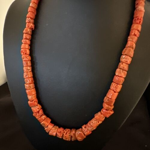 Navajo Graduated Red Coral Bead Necklace | Sterling Silver | 20" | Authentic Native American Handmade | 16336