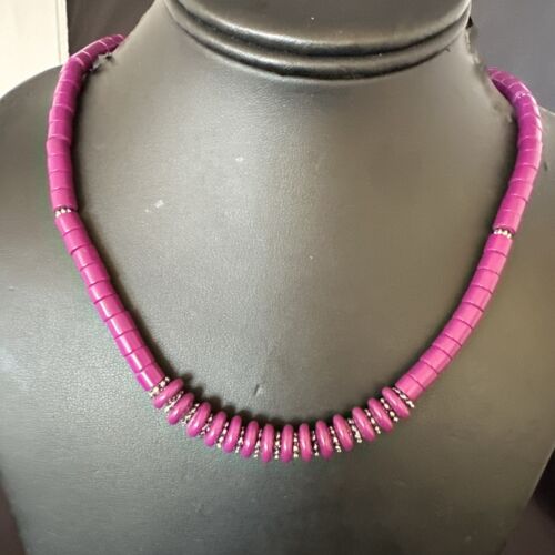 Stabilized Purple Sugilite Beads Silver Tubes Necklace | Graduated | Authentic Native American | 19" | 10471
