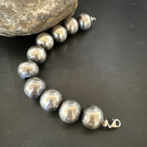 Navajo Pearl Round Beads Bracelet | 18mm | 7.5" | Sterling Silver | Authentic Native American Handmade | 17160
