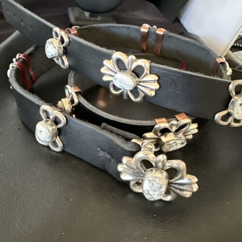 Men's White Buffalo Turquoise Concho Belt | Sterling Silver Navajo Tufa | Authentic Native American Handmade | 16684