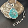 Men's Navajo Blue Spiderweb Turquoise Pendant Necklace | Sterling Silver | Authentic Native American Handmade | 16203