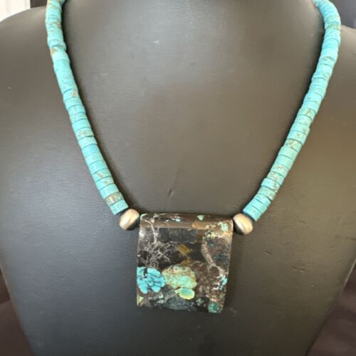 Navajo SpiderWeb Turquoise Heishi Pearls Necklace | Sterling Silver | 20" | Authentic Native American Handmade | 17092