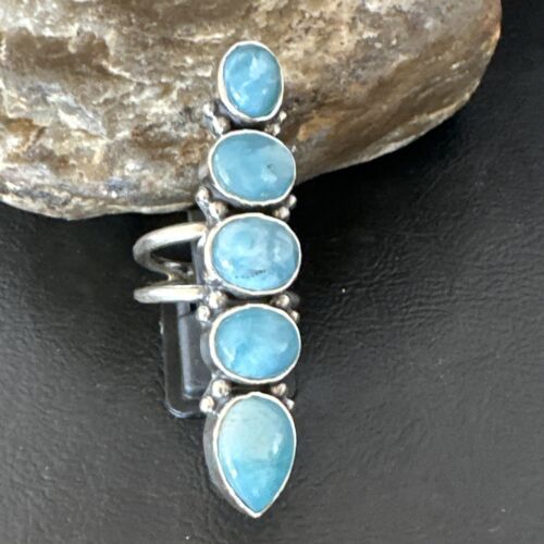 Navajo Blue Larimar Multi-Stone Ring | Authentic Native American Sterling Silver | Multi-Stone | Sz 8.5 | 15969