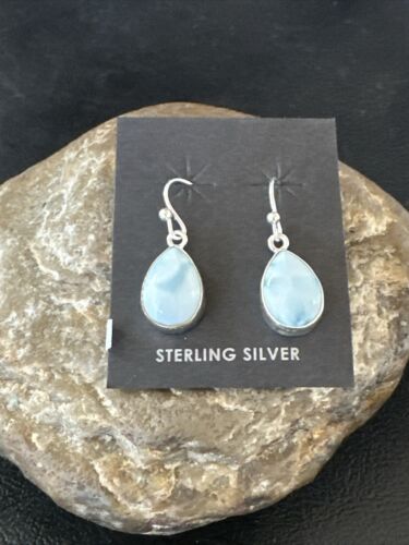 Navajo Blue Larimar Dangle Earrings | Sterling Silver | Authentic Native American Handmade | 17294