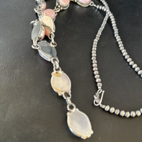 Navajo Pink Conch Lariat Necklace | Sterling Silver Pendant | 30" | Authentic Native American Handmade | 15870